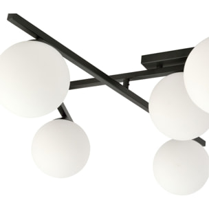 Lampada a sospensione SMART in acciaio nero e vetro opale