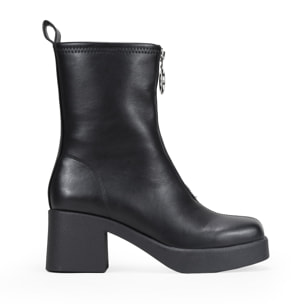Botines de tacón negros con cremallera frontal