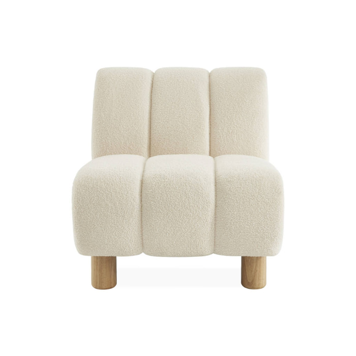 Fauteuil relax pieds arrondis en bois et tissu bouclette blanc