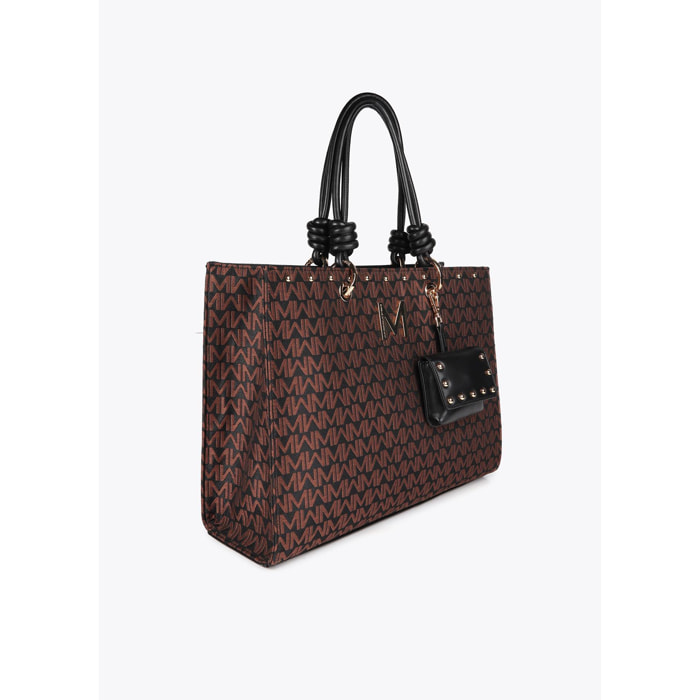 Borsa Monogramma Jacquard con Manici Effetto Pelle e Portafoglio