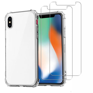 Coque iPhone X/XS Antichocs Silicone + 2 Vitres en Verre Trempé Protection écran