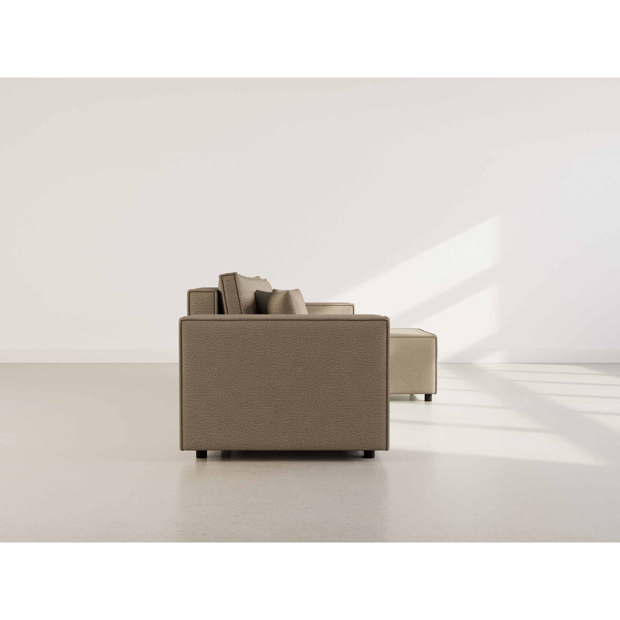 Jonas - canapé d'angle réversible 4 places convertible avec coffre en tissu texturé - Taupe