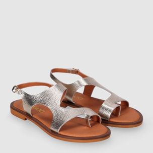 Sandalias de Piel - Platino - Tacón: 1 cm