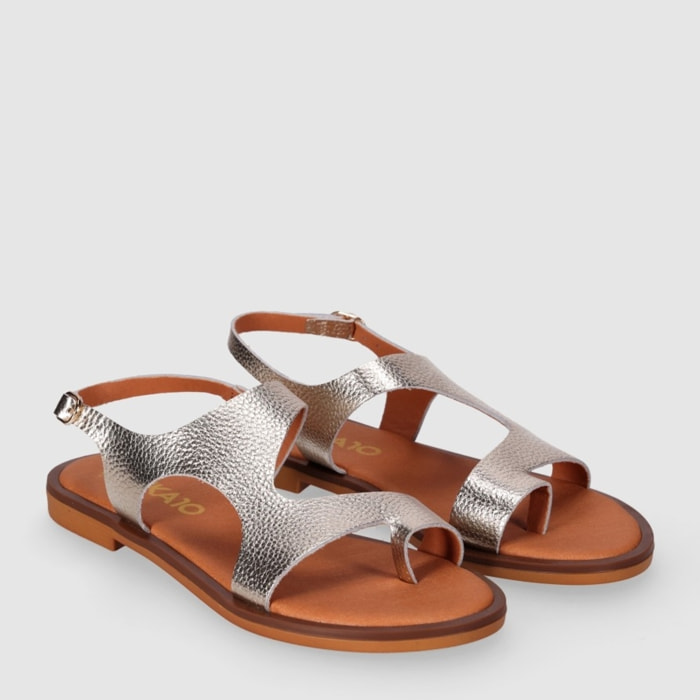 Sandalias de Piel - Platino - Tacón: 1 cm