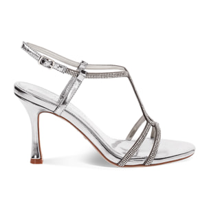 Zapato de tacón de mujer plateado en laminado