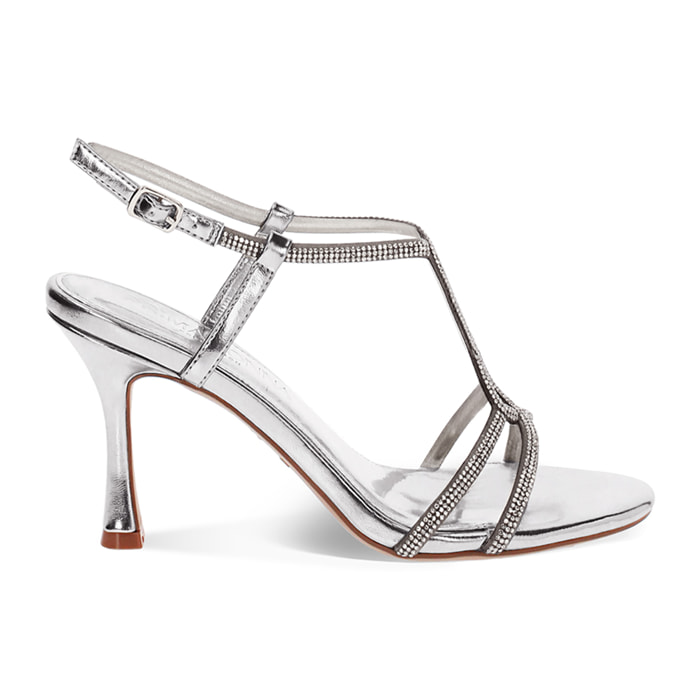 Zapato de tacón de mujer plateado en laminado