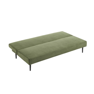 Canapé banquette convertible 3 places velours côtelé kaki piétement métal L 180 x P 100 x H 74.5 cm - Max