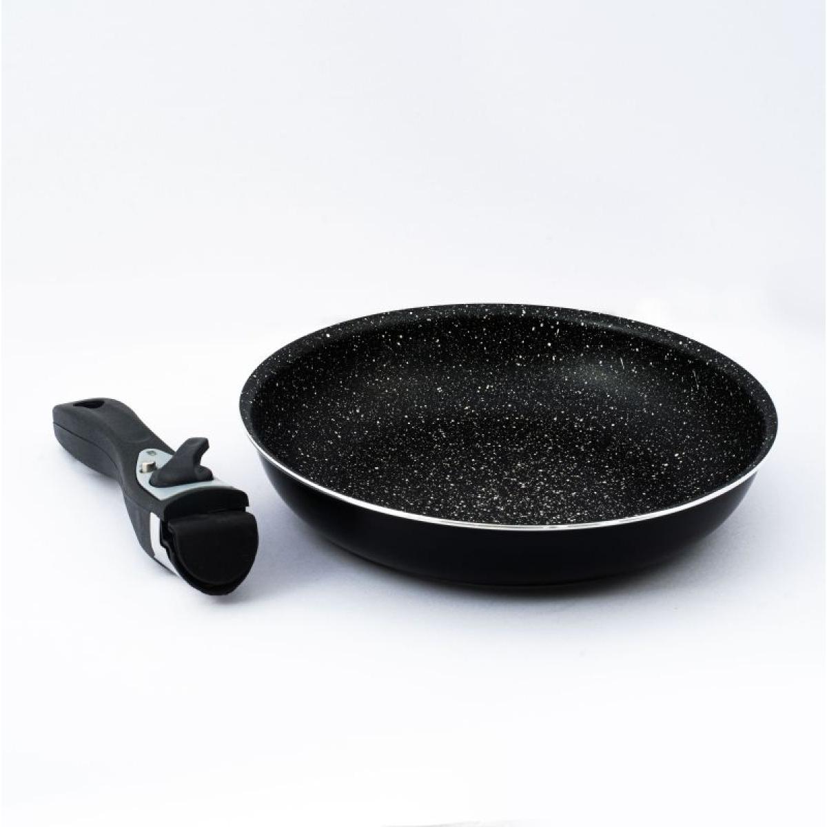 Batterie de cuisine revêtement pierre avec manche amovible 7 pièces noir Herzberg HG8053-BLK