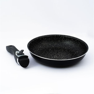 Batterie de cuisine revêtement pierre avec manche amovible 7 pièces noir Herzberg HG8053-BLK