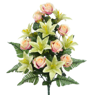 Bouquet Frontale Composto Da 14 Rose E Lilium. Altezza 55 Cm - Pezzi 3 - 34X55X14cm - Colore: Altro - Bianchi Dino - Fiori Artificiali