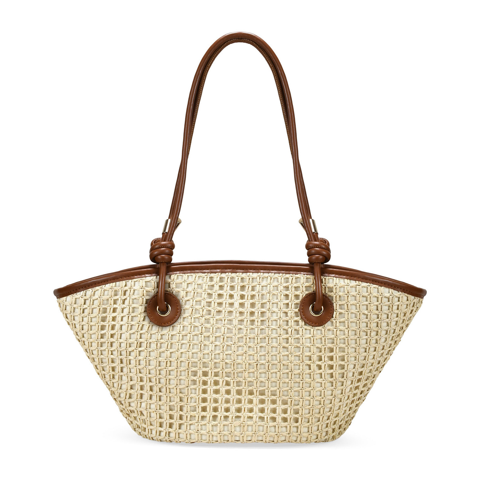 Bolso de hombro beige en rafia con doble asa