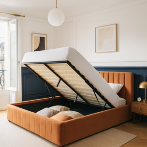 Lit coffre avec tête de lit en velours - AVA