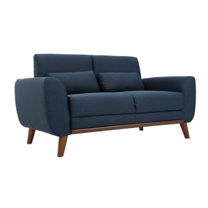 Canapé 2 places en tissu bleu foncé et bois foncé EKTOR