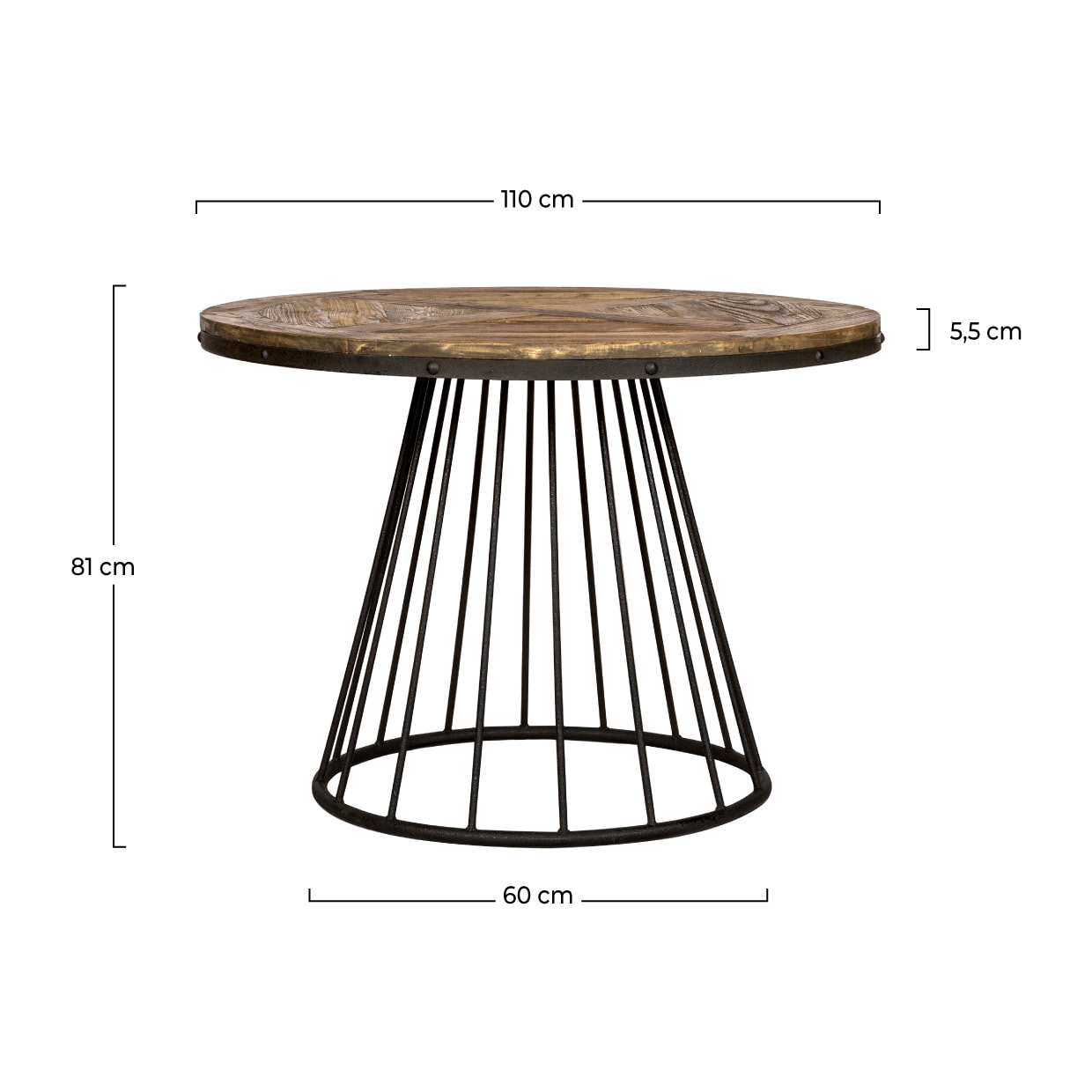 Table ronde 5 personnes en bois de cèdre et pied en métal D110 cm - Pralus