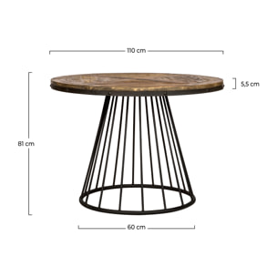 Table ronde 5 personnes en bois de cèdre et pied en métal D110 cm - Pralus
