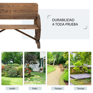 Banco de Jardín de Madera Banco de Exterior con Reposabrazos y 2 Ruedas Decorativas Estilo Rústico Carga 250 kg para Patio Terraza 114x58x80 cm Carbonizado