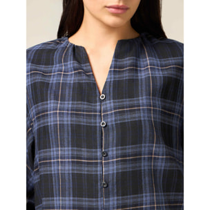 Oltre - Camisa mezcla viscosa a cuadros - Azul