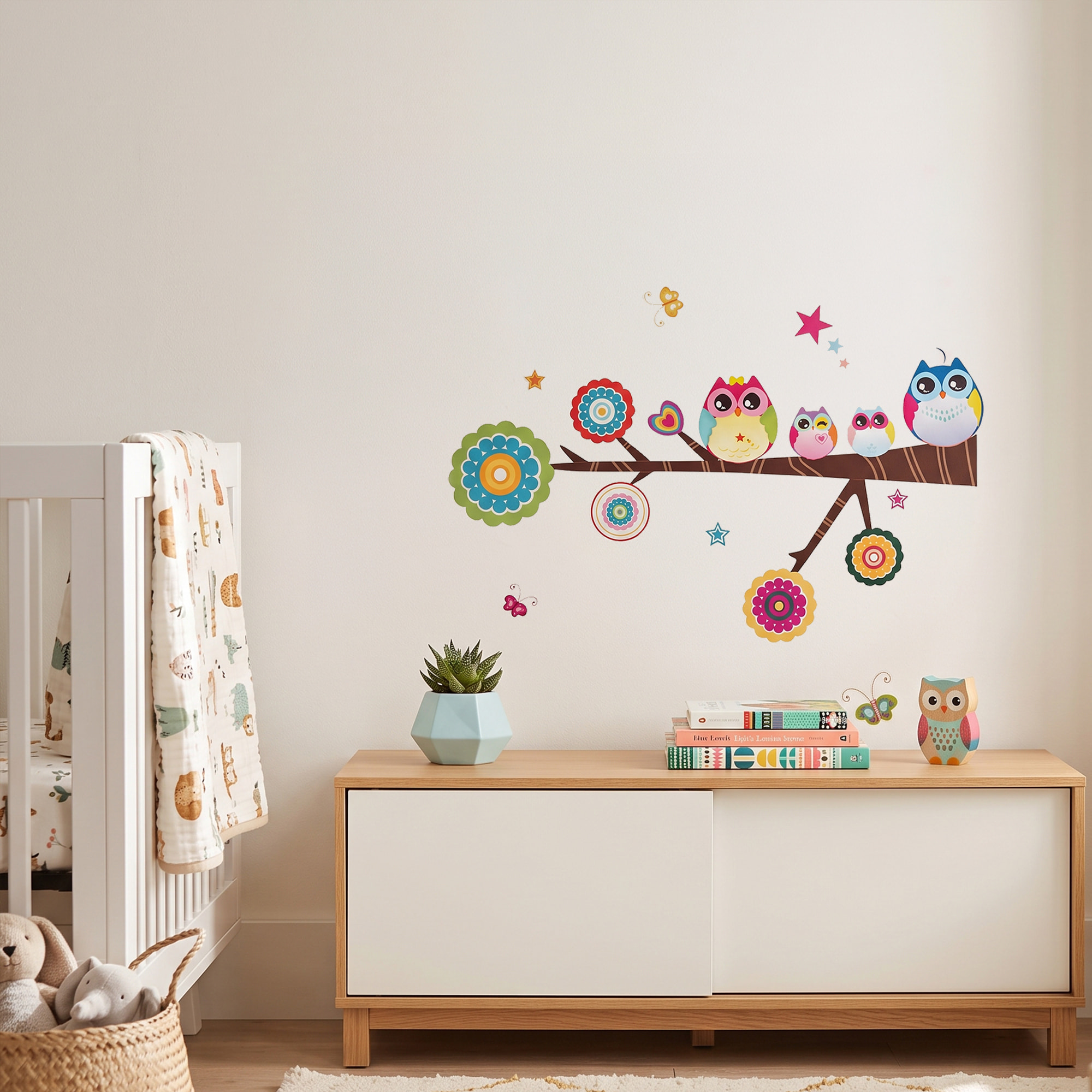 Stickers Muraux décoration adhésifs hiboux et étoiles