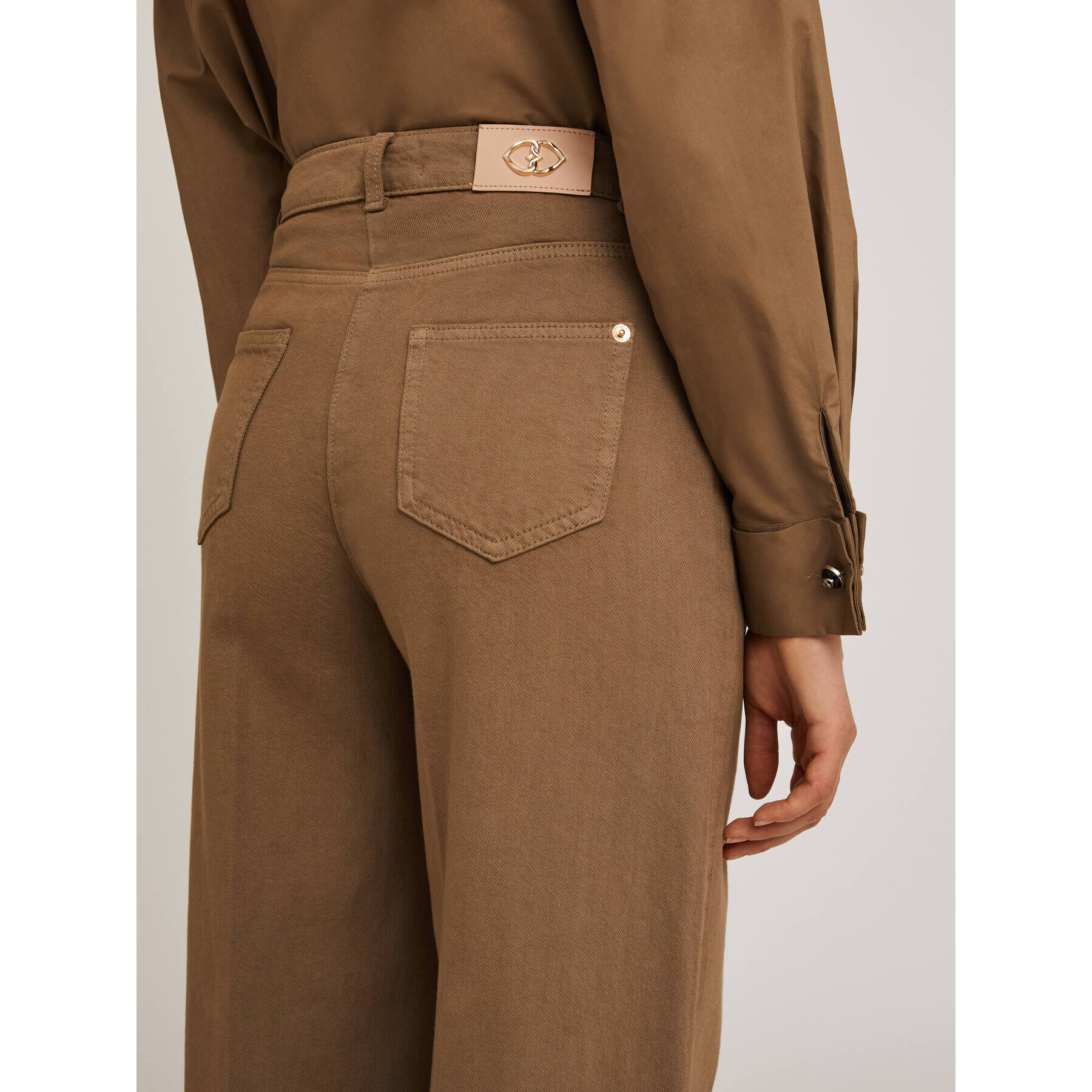 Motivi - Pantaloni wide in drill di cotone - Marrone