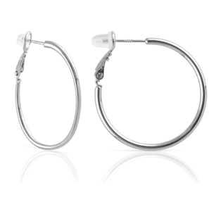 Pendientes de aro redondo de cobre con recubrimiento electroplateado, 30 mm, con cierre catalán en plata de ley 925.