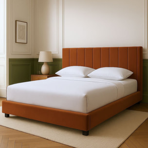 Lit avec tête de lit en velours - WILLIAM