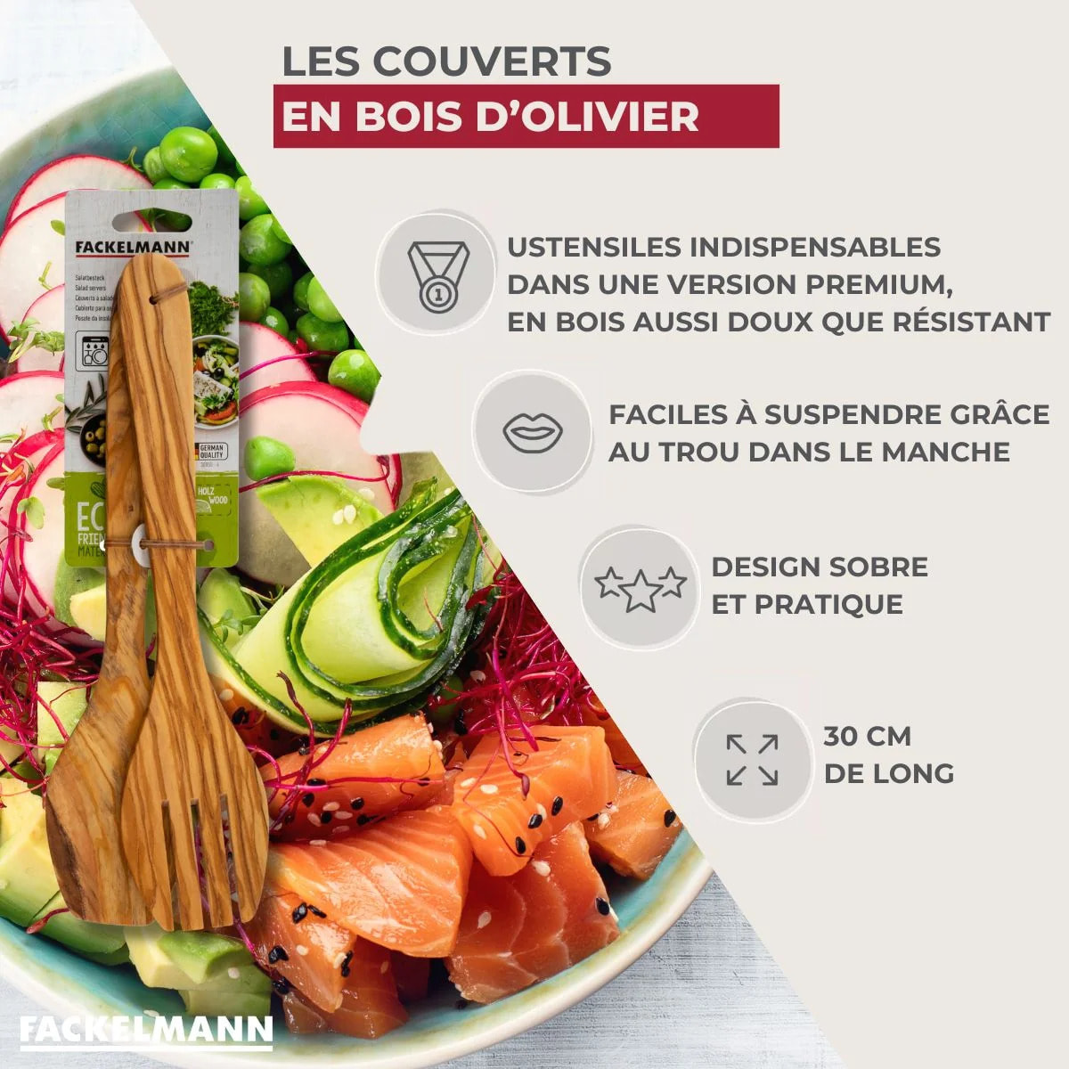 Ensemble de 2 Couverts à salade Fackelmann Édition Bois d'olivier