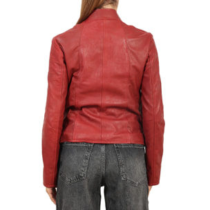 Giubbino in vera pelle di vitello rifinizione dakota Bordeaux-Slim Fit