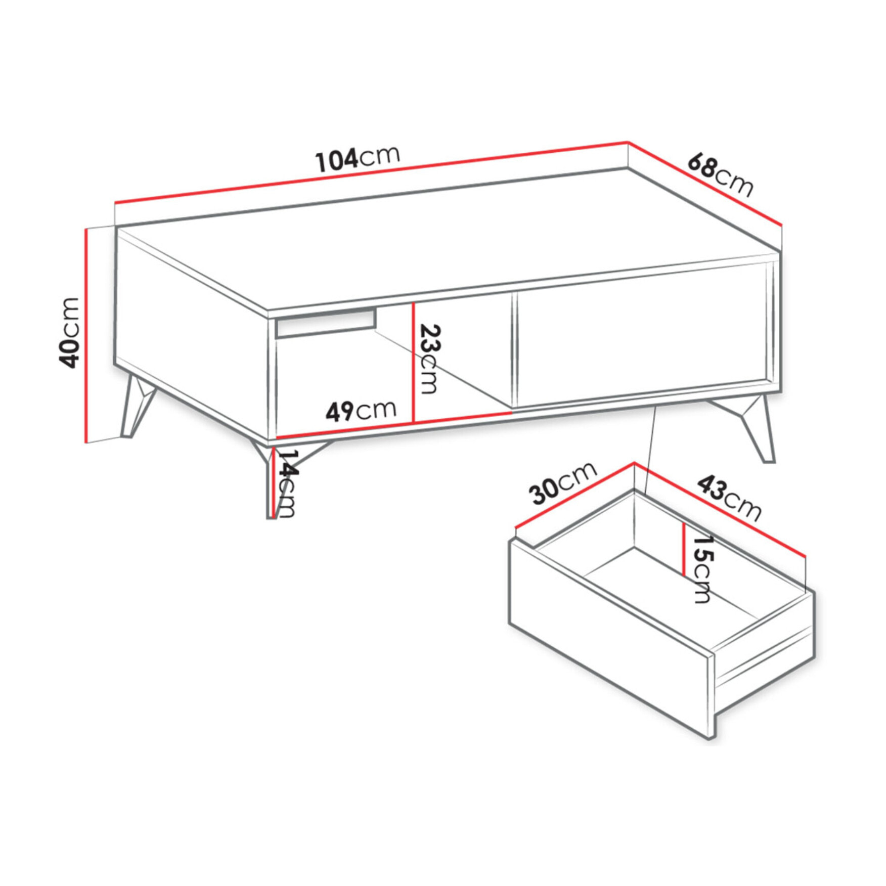 Peter - table basse - effet bois et noir - 2 tiroirs et 1 niche - 104 cm - Bois / Noir