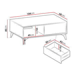 Peter - table basse - effet bois et noir - 2 tiroirs et 1 niche - 104 cm - Bois / Noir