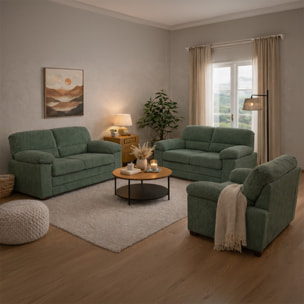 Canapé 3 places + 2 places + fauteuil en velours côtelé vert foncé MATHEW
