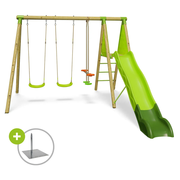 Balançoire en bois 2,30 m Topwood YAKI VERT - 6 enfants