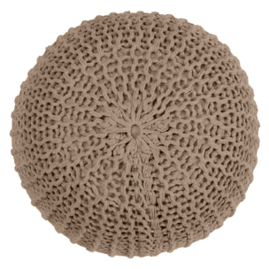 Pouf tricot rond en coton taupe D40 cm - Elisa