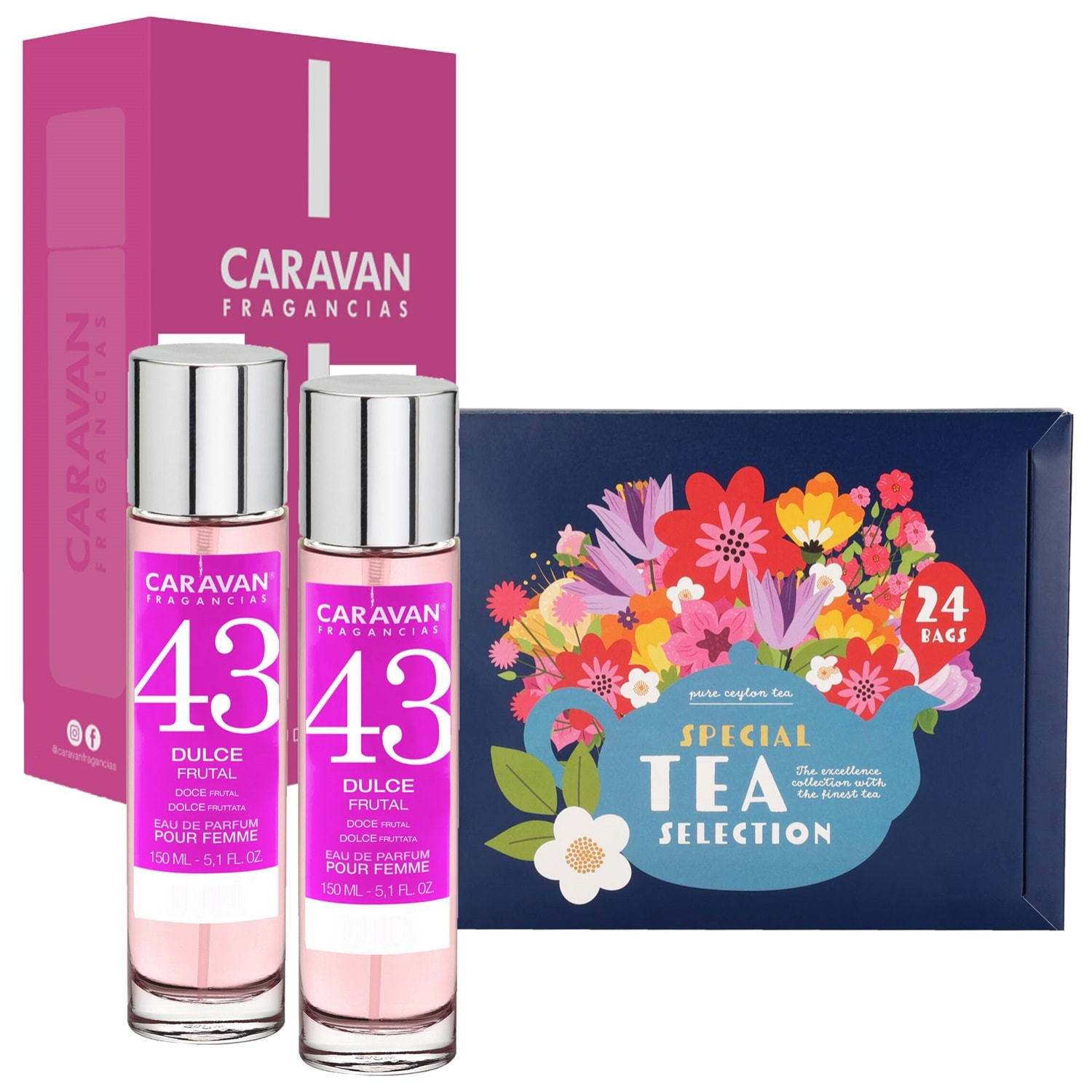 Caravan set de 2 fragancias de mujer nº43+ caja regalo caravan + selección especial de té con 24 bolsitas
