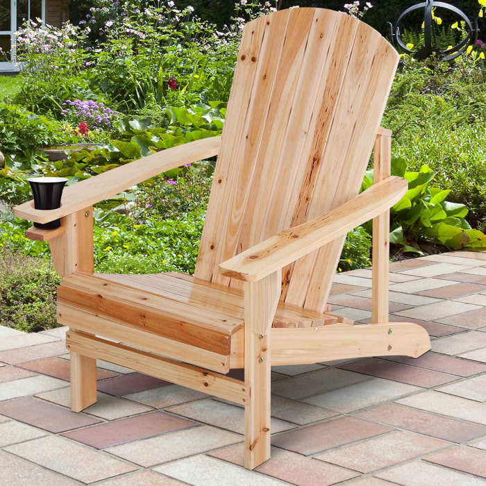 Silla Adirondack de Madera Silla de Jardín con Reposabrazos y Respaldo Alto para Terraza Balcón Exterior 72,5x97x93 cm Natural