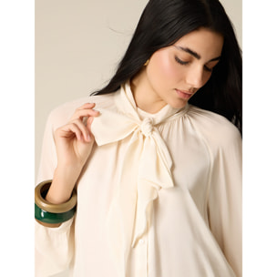 Oltre - Camisa de viscosa con lazo - Blanco