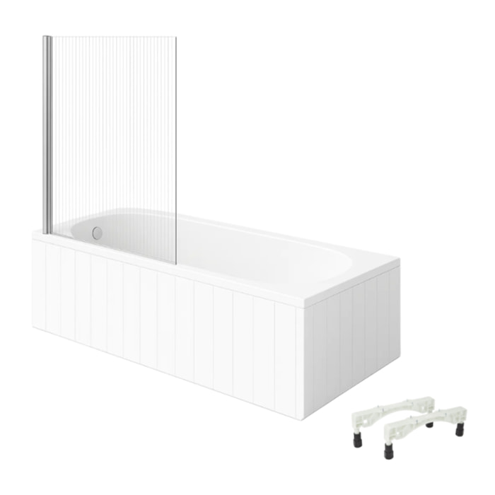Bañera derecha con patas 170x70 cm, color blanco VILLEROY & BOCH O.Novo + Mampara de baño izquierda Raywall cromada AURYS