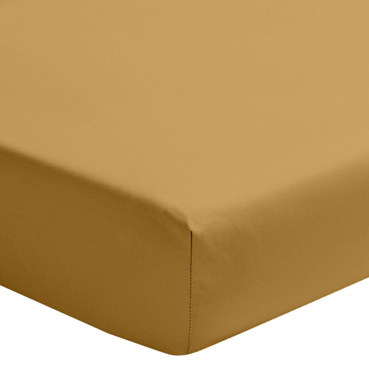 Como - Drap housse jaune curry en percale de coton - 140x190cm.