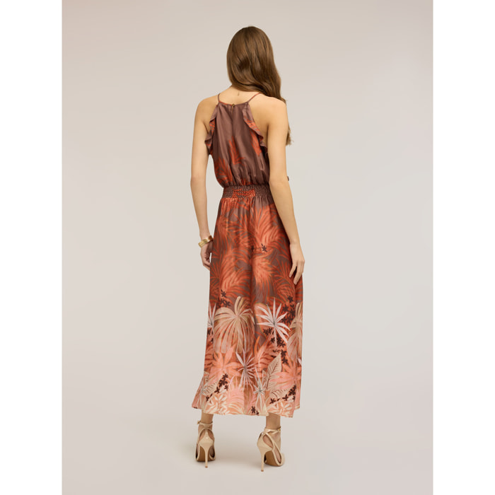 Motivi - Vestido largo de satén con estampado - Naranja sol