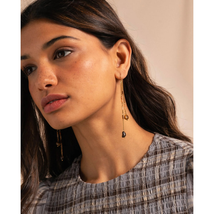 Pendientes colgantes de acero con piedras naturales de mujer