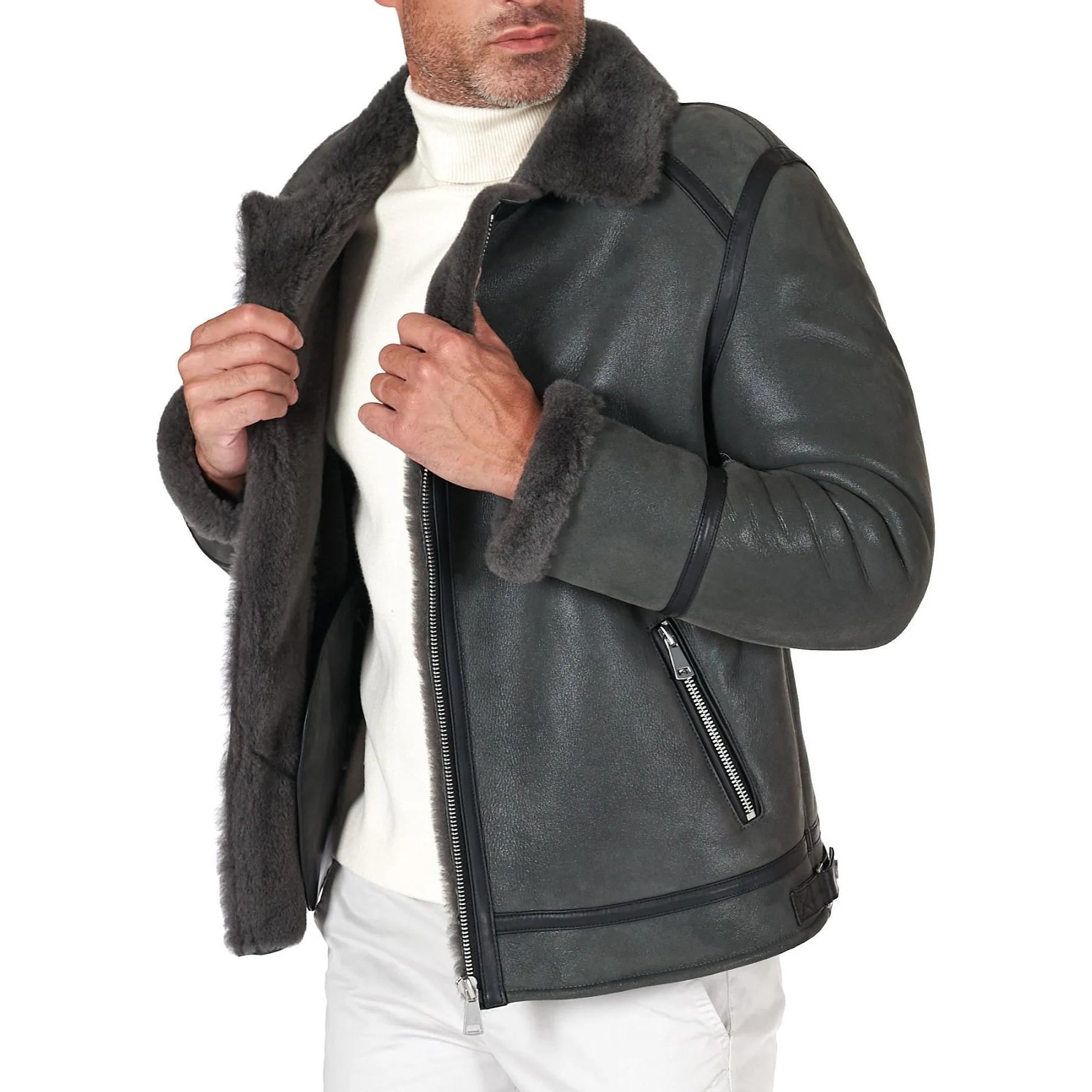 Chiodo Montone Shearling grigio con cerniera trasversale