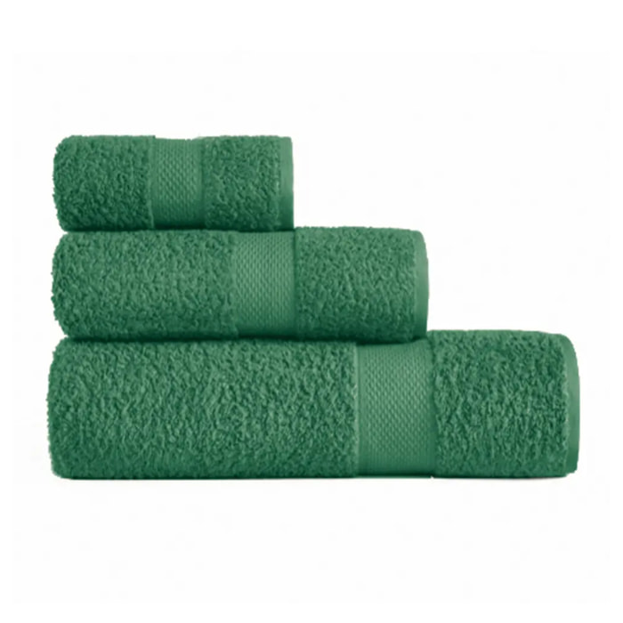 Set 3 asciugamano spugna cotone 100% Made in Italy. Ospite + Salvietta + Telo. Colore VERDE FRONDA