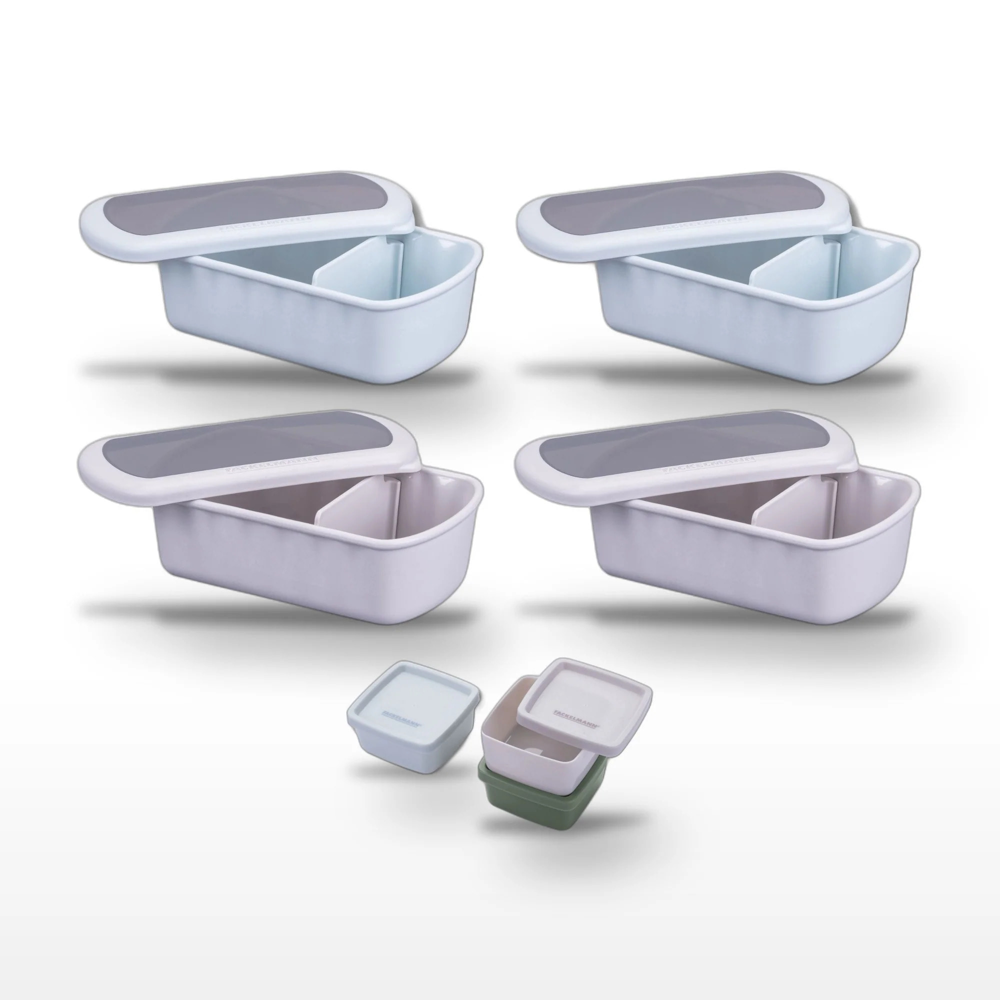 Lot Lunchbox Bleue et Beige 1L avec Set de 3 boîtes à sauce Fackelmann Storage