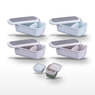 Lot Lunchbox Bleue et Beige 1L avec Set de 3 boîtes à sauce Fackelmann Storage