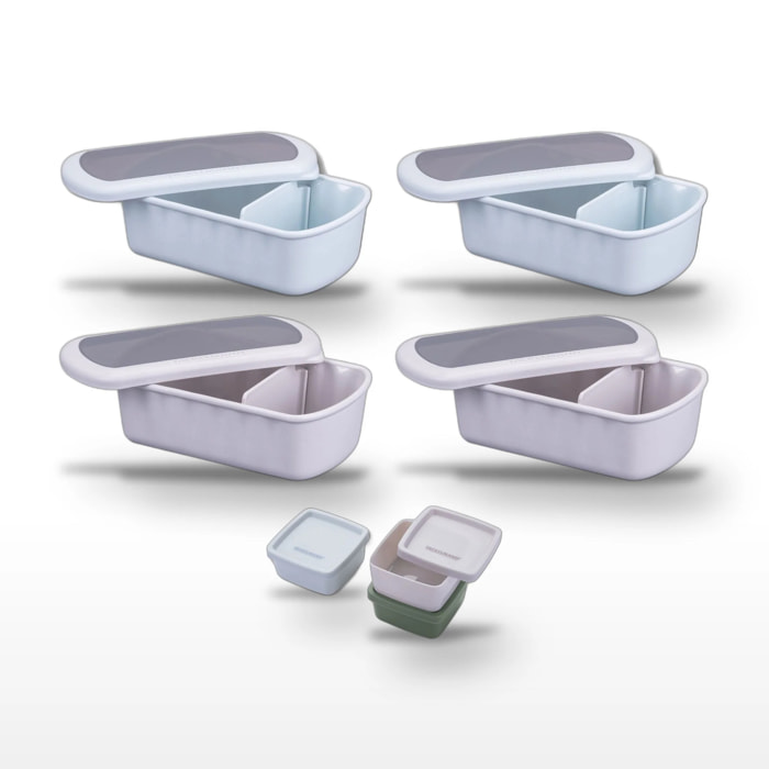 Lot Lunchbox Bleue et Beige 1L avec Set de 3 boîtes à sauce Fackelmann Storage