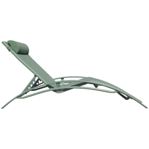 Lot de 2 transats GALAPAGOS en textilène vert sauge - aluminium vert sauge