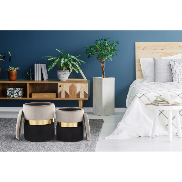 Set di 2 pouf contenitore Zora in velluto grigio e oro
