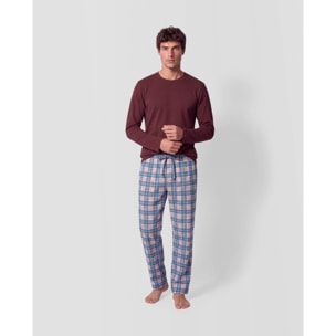 Pigiama lungo in cotone a quadri nevia bordeaux