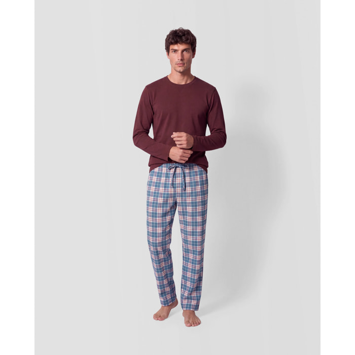 Pigiama lungo in cotone a quadri nevia bordeaux