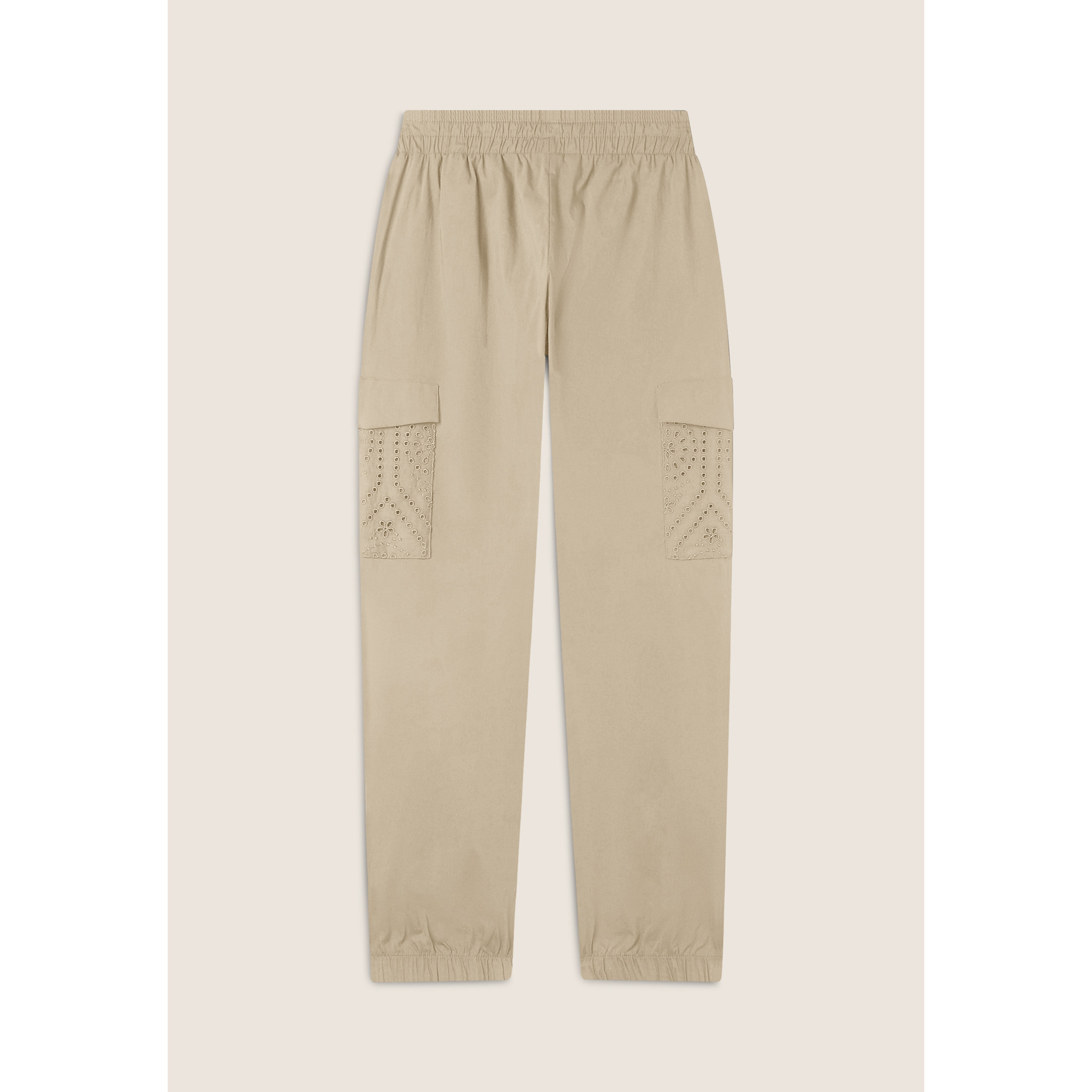 Pantaloni cargo in popeline con ricami Sangallo sulle tasche