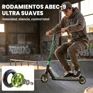 Scooter Acrobático, Scooter Freestyle con Manillar 360°, Rodamientos ABEC-9, Ruedas de PU de 120 mm, Marco de Aluminio Acero, Antideslizante, para Adolescentes, Adultos para Skatepark, Verde